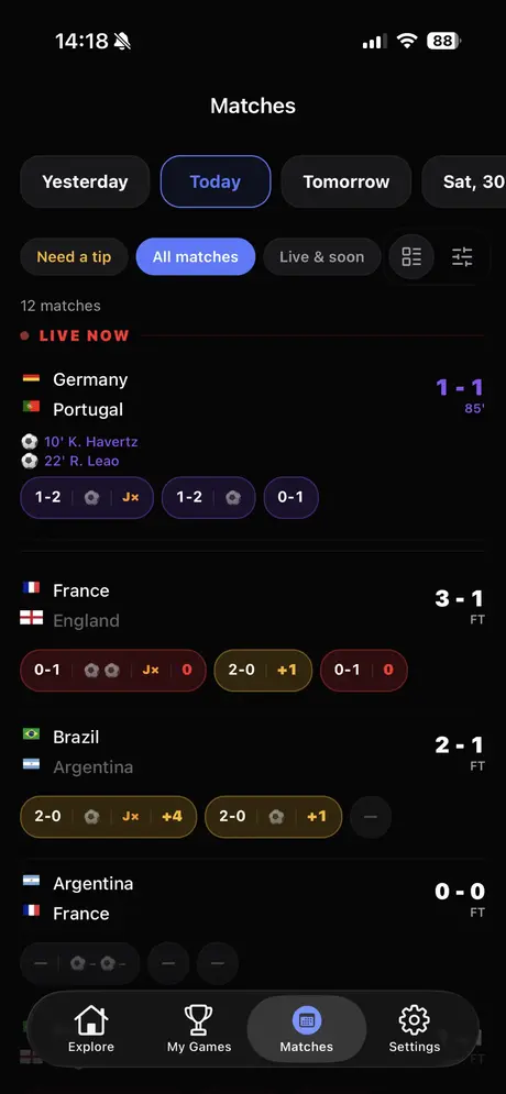 PubLeague live matches screen
